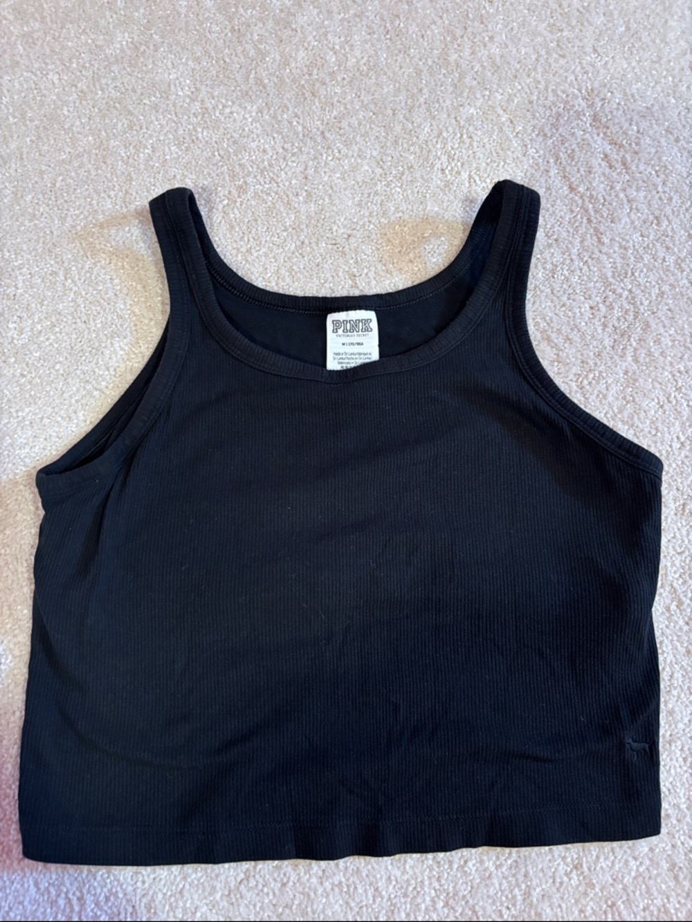 PINK Black Ribbed Tank Crop Top